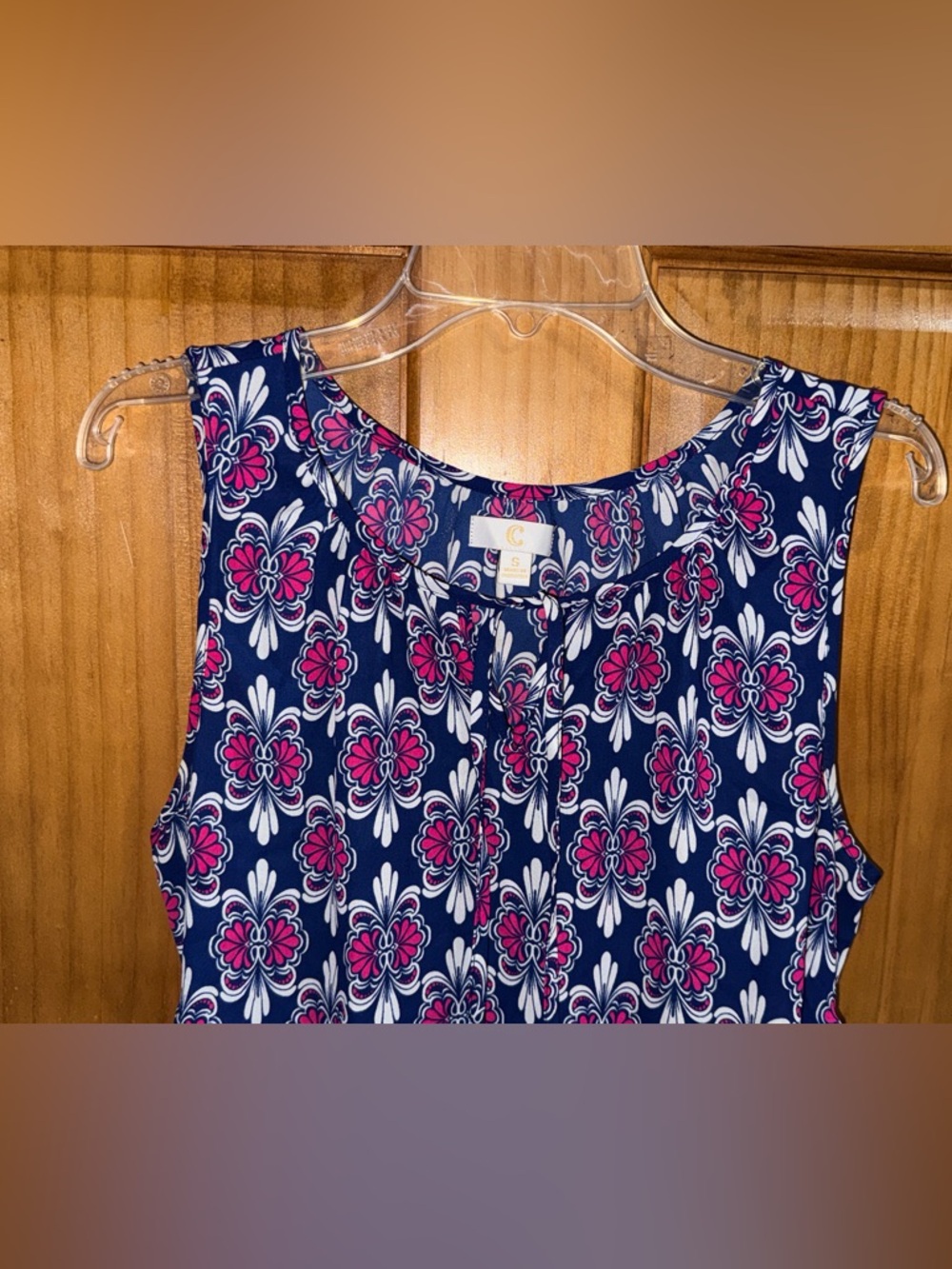 NwoT C Navy Tank Tunic with Pink and White Floral Print - S - Picture 4 of 12